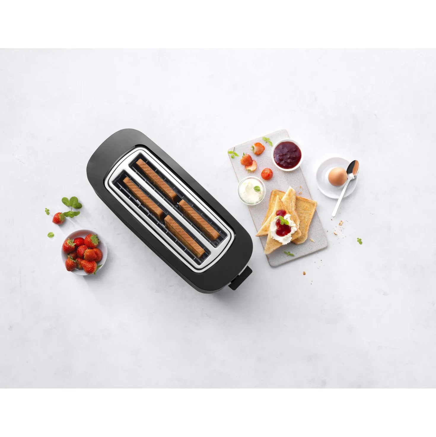 Toaster mit Brötchenaufsatz, 2 Schlitze lang, Schwarz