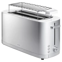 Toaster mit Br&ouml;tchenaufsatz, 2 Schlitze lang, Silber