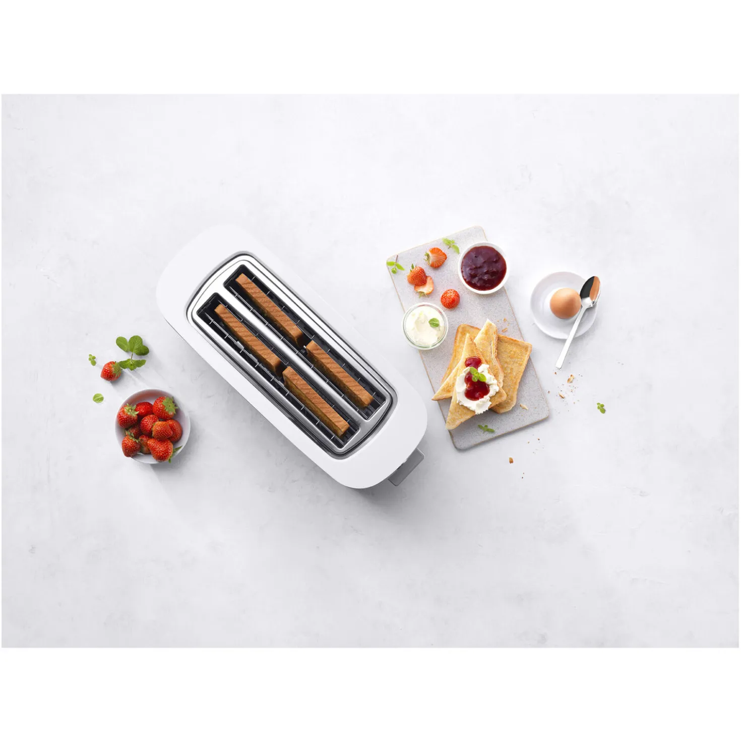 Toaster mit Brötchenaufsatz, 2 Schlitze lang, Silber