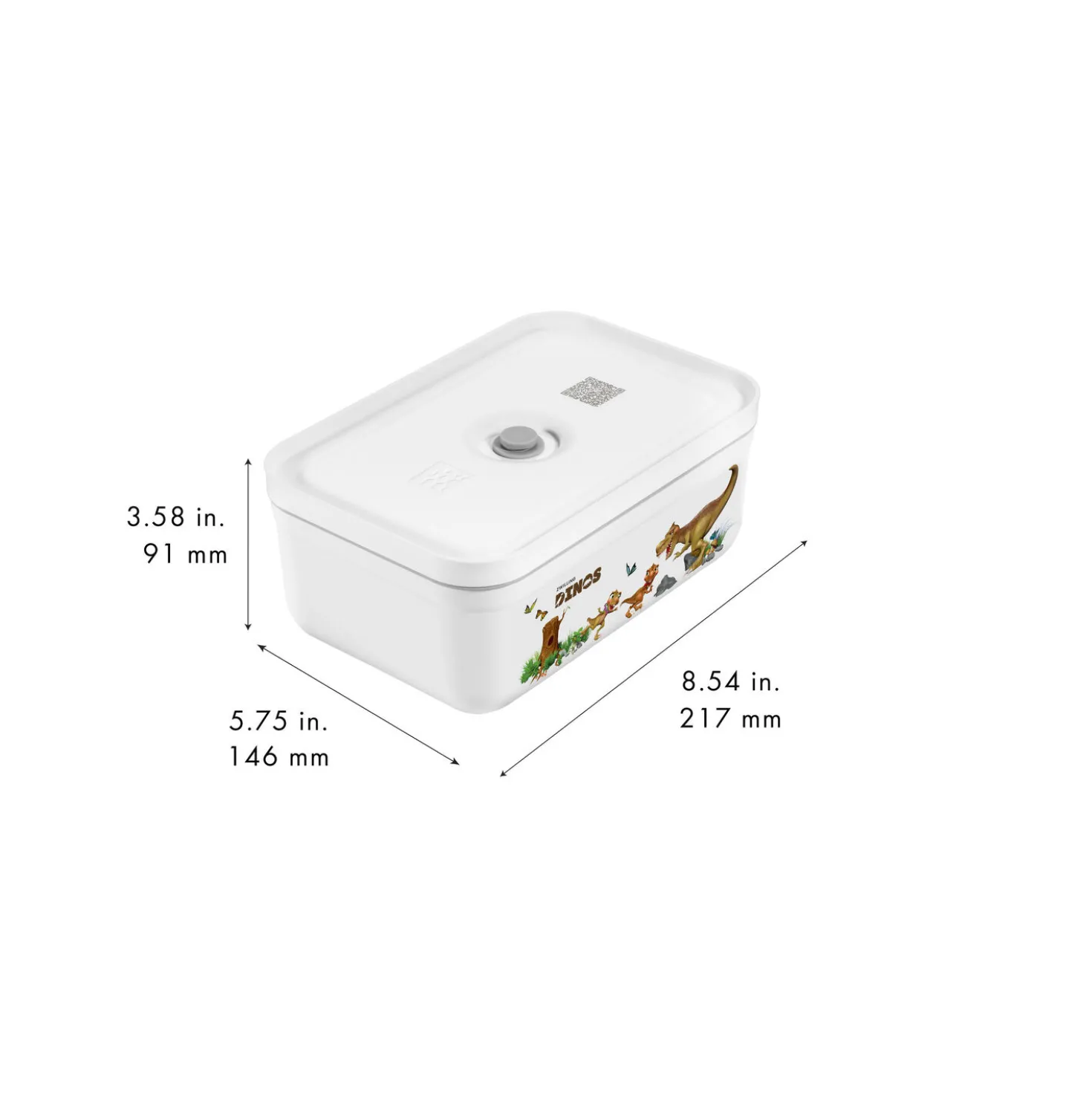 Vakuum Lunchbox DINOS L, Weiß-grau