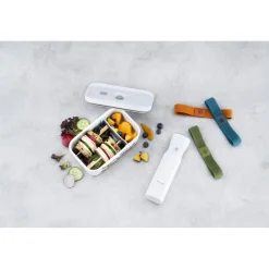 Vakuum Lunchbox DINOS M, Weiß-grau