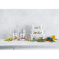 Vakuum Lunchbox DINOS M, Weiß-grau