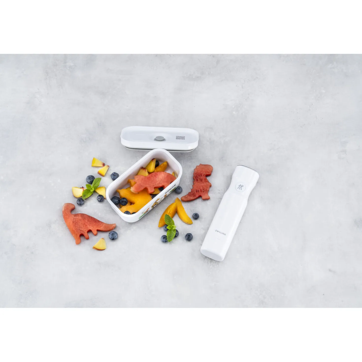 Vakuum Lunchbox DINOS S, Weiß-grau