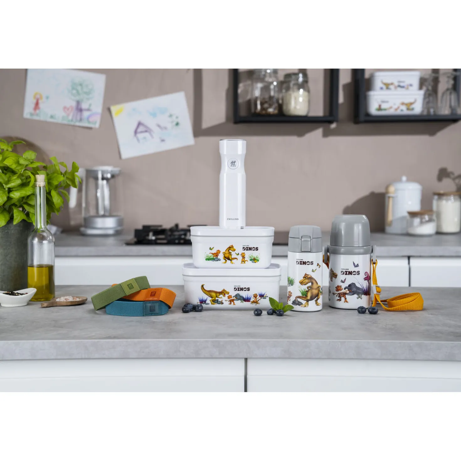 Vakuum Lunchbox DINOS S, Weiß-grau