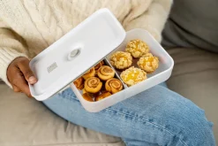 Vakuum Lunchbox L flach, Semitransparent-Grau