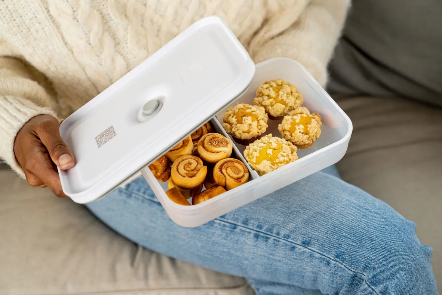 Vakuum Lunchbox L flach, Semitransparent-Grau
