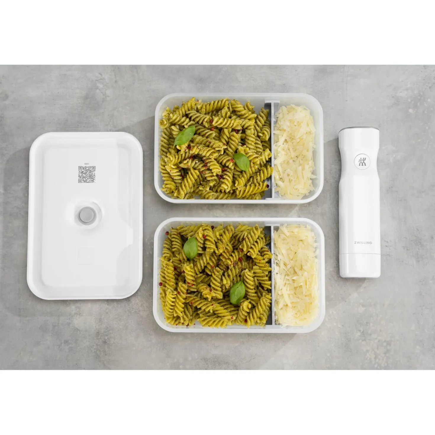 Vakuum Lunchbox L flach, Semitransparent-Grau