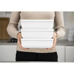 Vakuum Lunchbox L flach, Weiß-grau