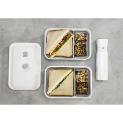 Vakuum Lunchbox L flach, Weiß-grau