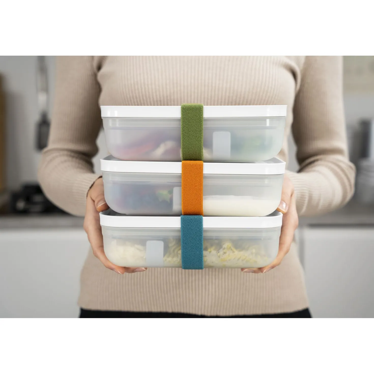 Vakuum Lunchbox Set, L flach / 6-tlg, Kunststoff, Semitransparent-Grau