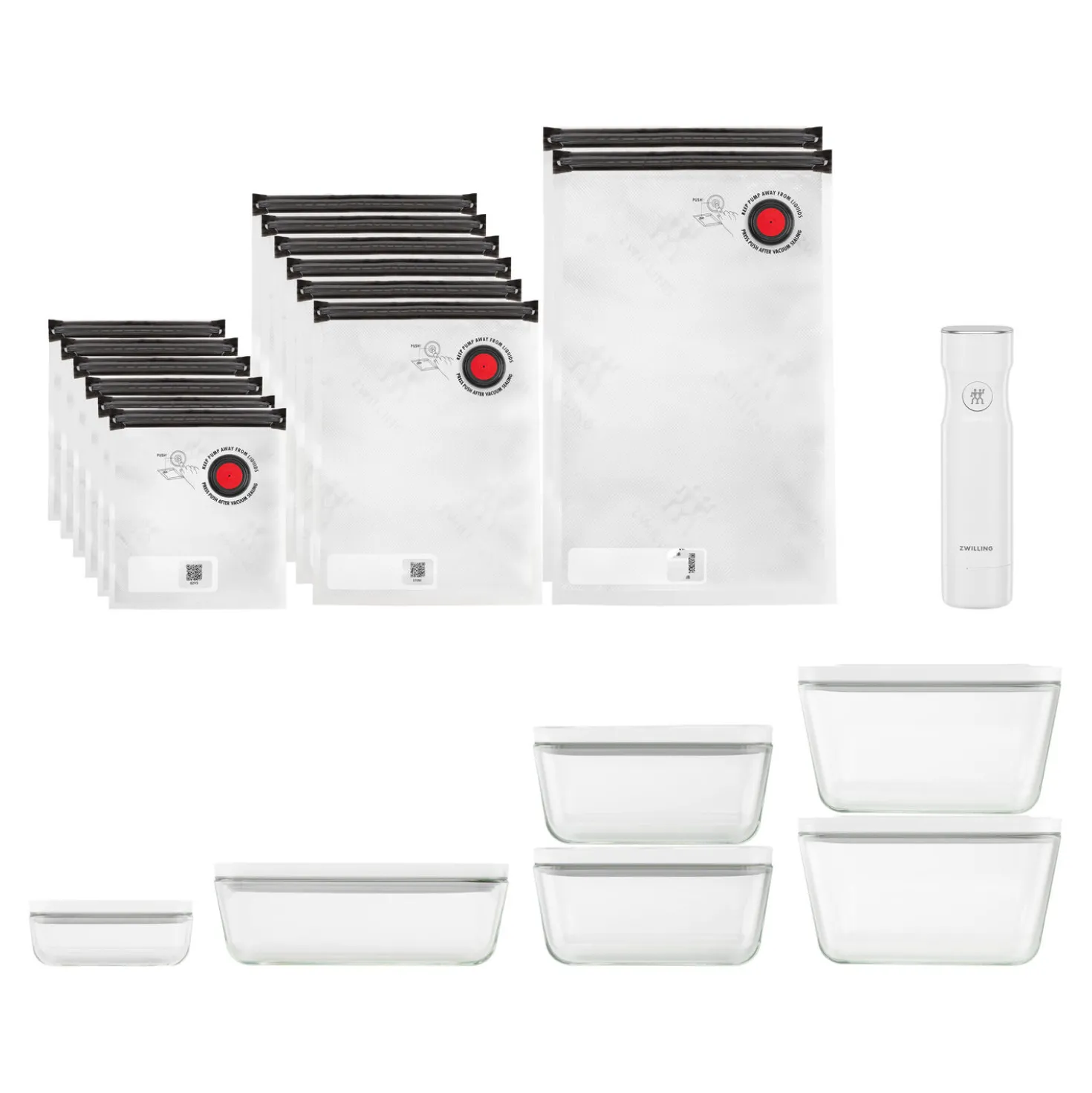 Vakuum Set, 21-tlg. / S/M/L, Grau/Transparent, Glas