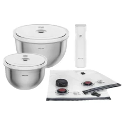 Vakuum Starter Set, Edelstahl / M/L, 9-tlg, Silber-Weiß