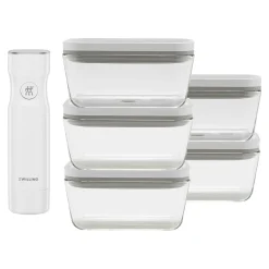 Vakuumbox & Pumpe Set, 6-tlg. / M, Grau/Weiß, Glas