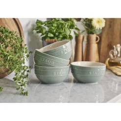 Vakuumschüssel & Deckel Set, 10-tlg. / S/M/L, Eukalyptus/Transparent, Keramik/Glas