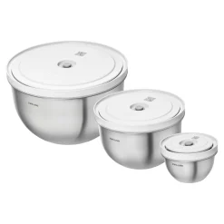 Vakuumschüssel Set S/M/L / 6-tlg, Edelstahl, Silber-Weiß
