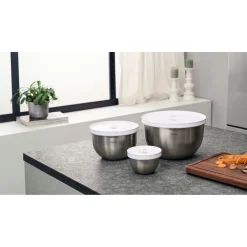 Vakuumschüssel Set S/M/L / 6-tlg, Edelstahl, Silber-Weiß