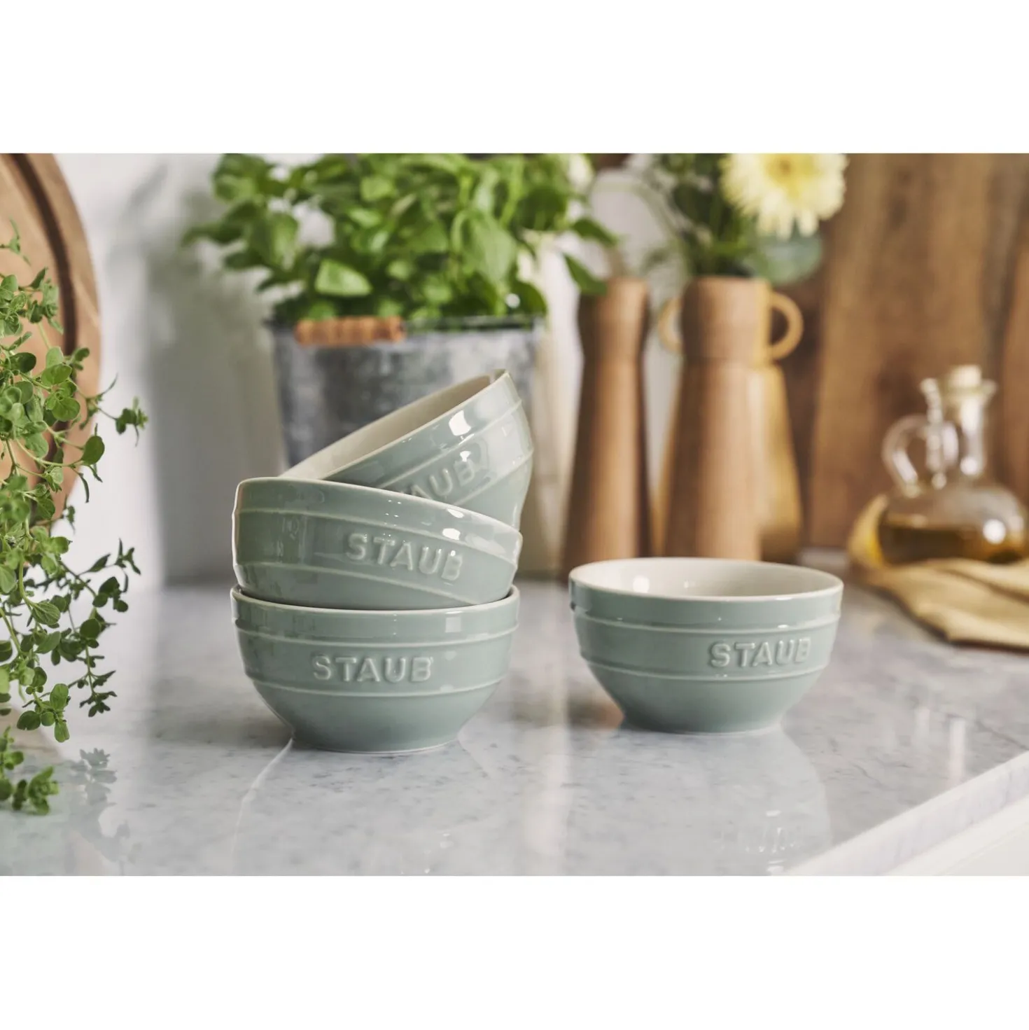 Vakuumschüssel Starterset, 15-tlg. / S/M/L, Eukalyptus/Transparent, Keramik/Glas