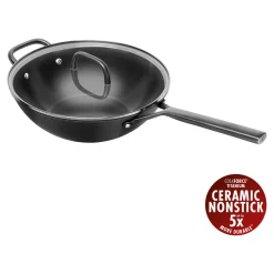 Wok mit Glasdeckel 30 cm, Aluminium