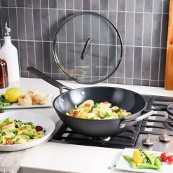 Wok mit Glasdeckel 30 cm, Aluminium
