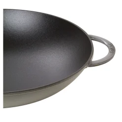 Wok mit Glasdeckel 37 cm, rund, Graphit-Grau, Gusseisen