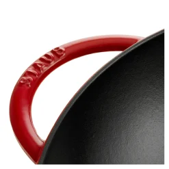 Wok mit Glasdeckel 37 cm, rund, Kirsch-Rot, Gusseisen